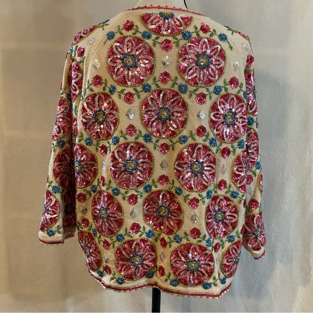 FLAWED NWT Frances Valentine Oslo beaded sequin knit cardigan cardi coat - Picture 5 of 15